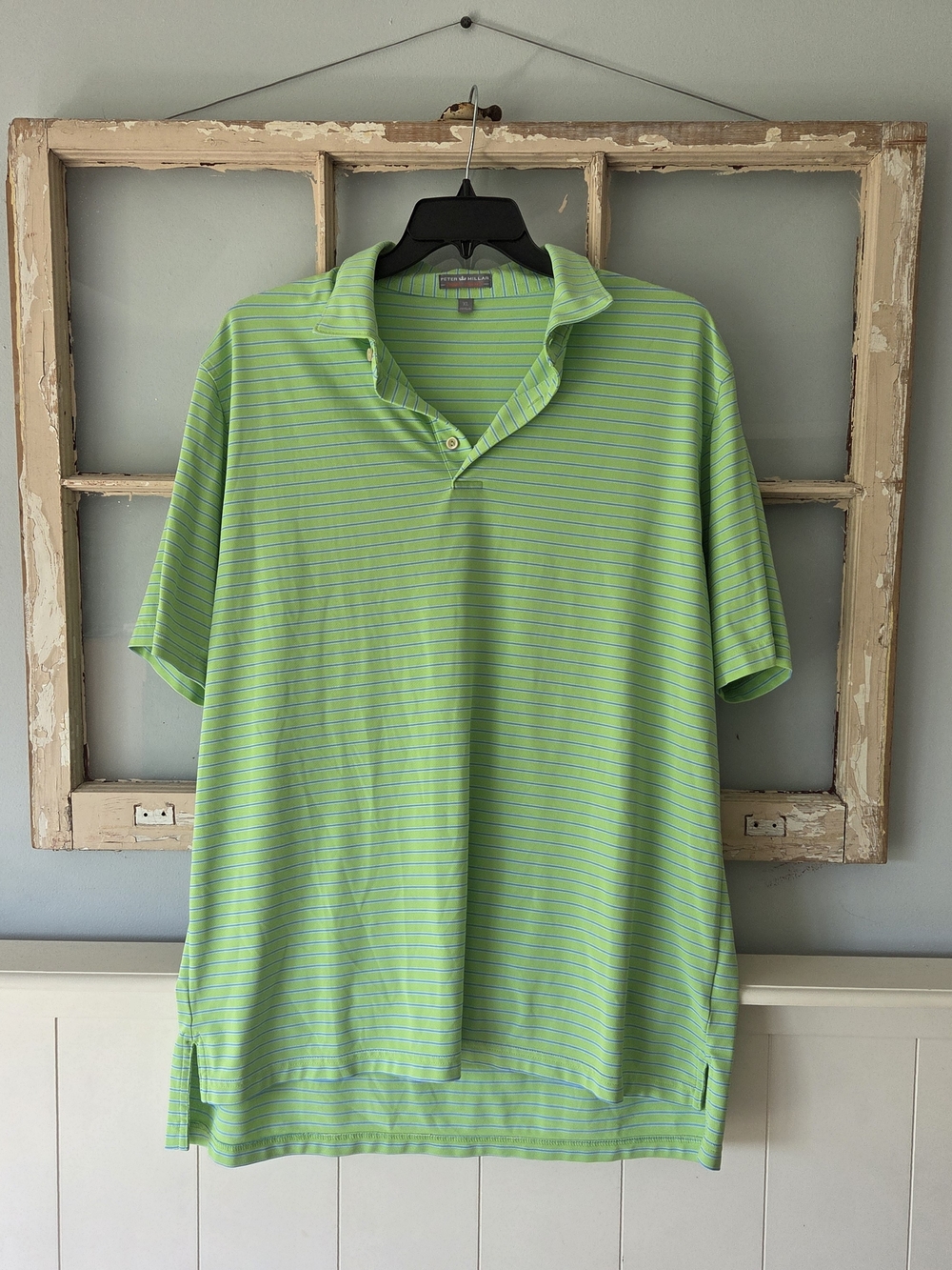 Peter Millar Lime Green Striped Polo